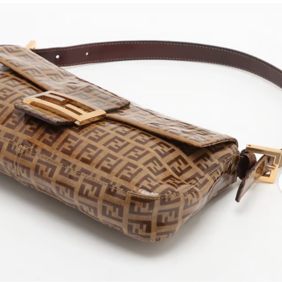 Authentic Fendi Zucchino Mamma Baguette Coating Canvas Shoulder bag Brown - Picture 3 of 12